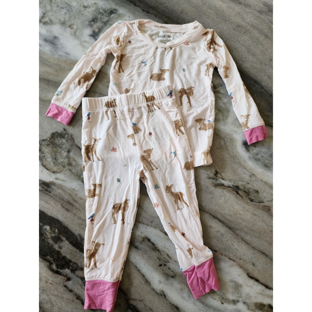 Angel Dear Baby Girl 6-12M Bamboo Viscose Pajama Set Pink Woodland Deer Fawn PJs